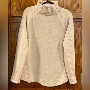 PRANA Brandie Recycled Wool blend sweater Pink & Gray, XL, Snap button Mock neck